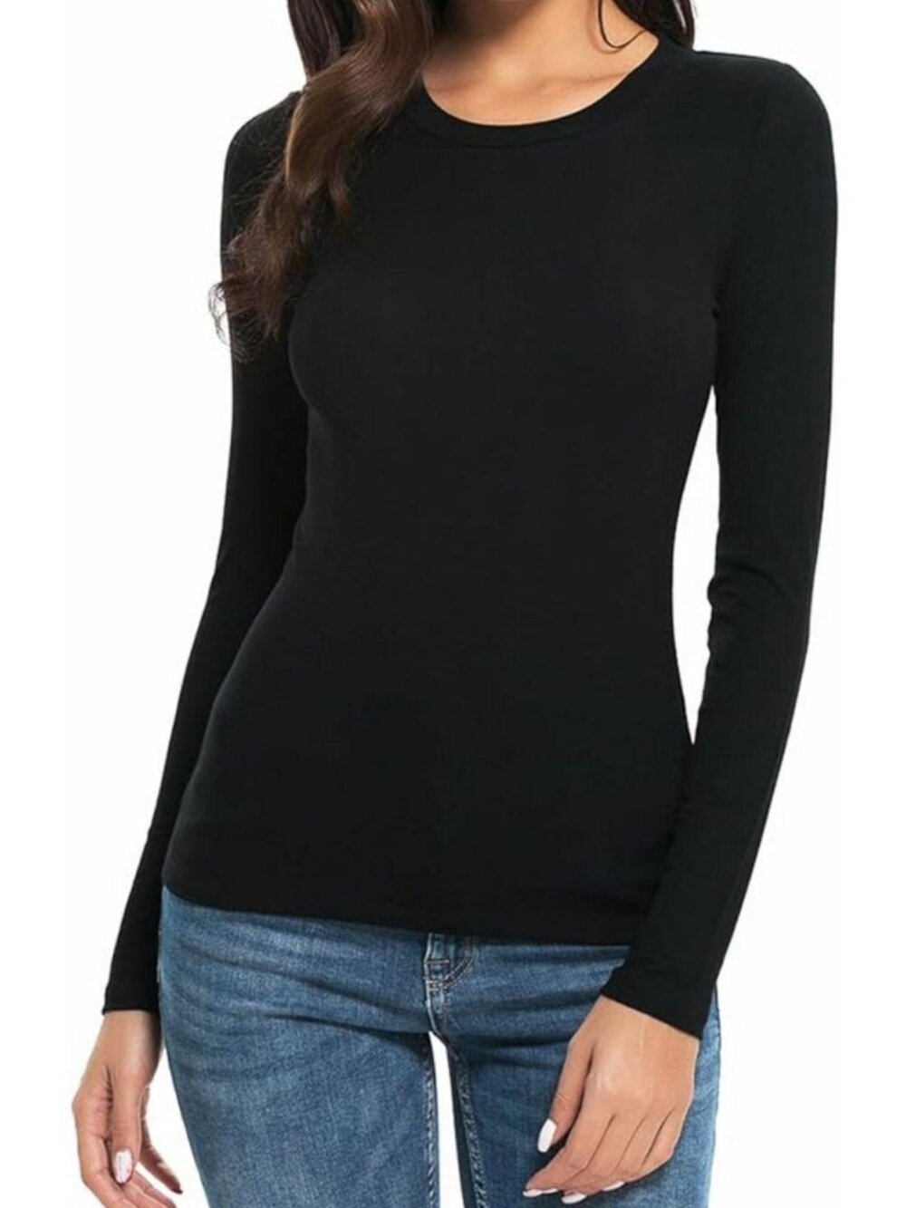 Large Black Ribbed Knit Long Sleeve Shirt Stretch Crew Neck Tee New